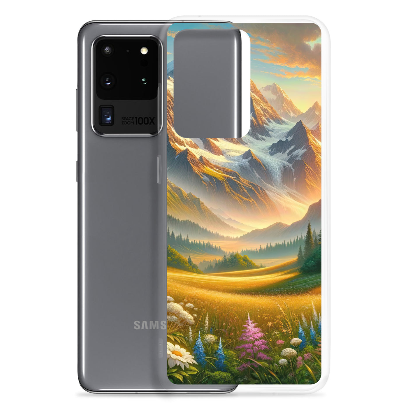 Heitere Alpenschönheit: Schneeberge und Wildblumenwiesen - Samsung Schutzhülle (durchsichtig) berge xxx yyy zzz