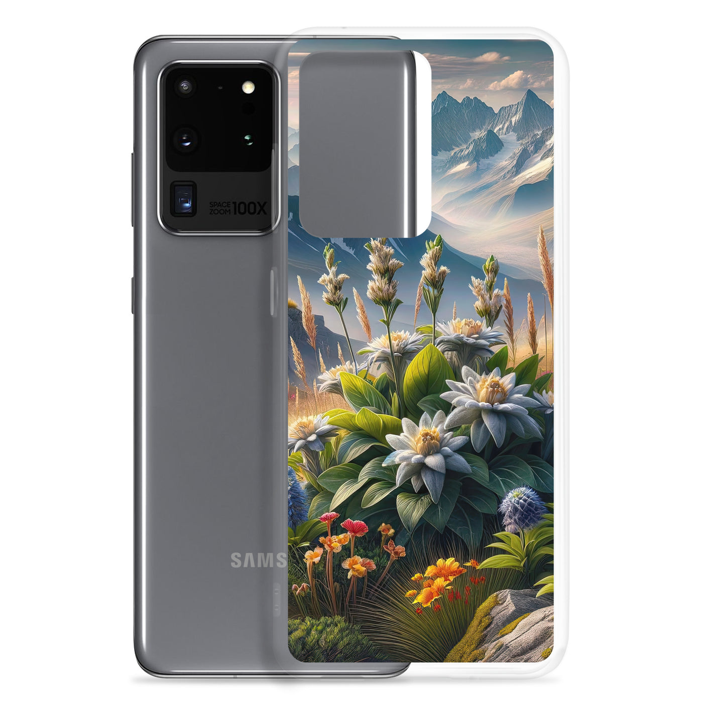 Alpine Flora: Digitales Kunstwerk mit lebendigen Blumen - Samsung Schutzhülle (durchsichtig) berge xxx yyy zzz