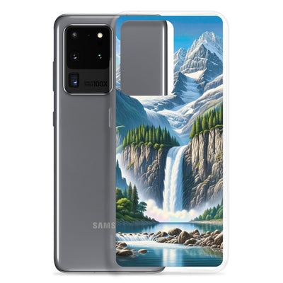 Illustration einer unberührten Alpenkulisse im Hochsommer. Wasserfall und See - Samsung Schutzhülle (durchsichtig) berge xxx yyy zzz