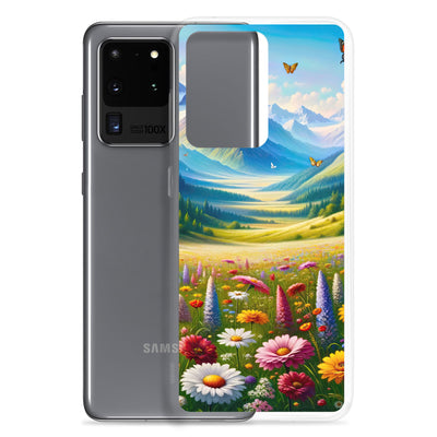 Ölgemälde einer ruhigen Almwiese, Oase mit bunter Wildblumenpracht - Samsung Schutzhülle (durchsichtig) camping xxx yyy zzz