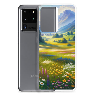 Ölgemälde einer Almwiese, Meer aus Wildblumen in Gelb- und Lilatönen - Samsung Schutzhülle (durchsichtig) berge xxx yyy zzz