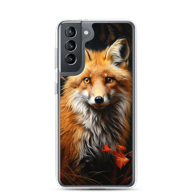 Fuchs Porträt und Herbstblätter - Malerei - Samsung Schutzhülle (durchsichtig) camping xxx Samsung Galaxy S21