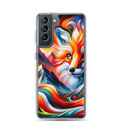 Abstrakte Kunst der Alpen voller lebendiger Farben und dynamischer Bewegung. Es dominiert ein farbiger Fuchs - Samsung Schutzhülle (durchsichtig) camping xxx yyy zzz Samsung Galaxy S21