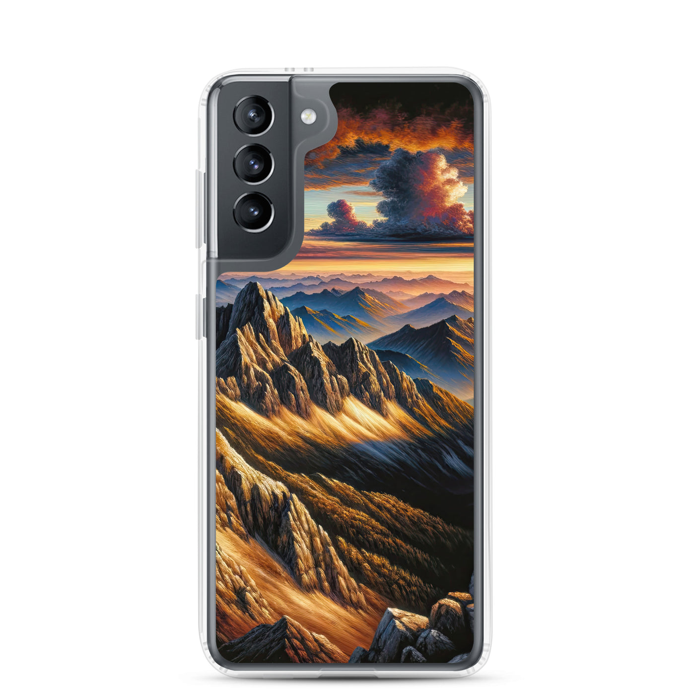 Alpen in Abenddämmerung: Acrylgemälde mit beleuchteten Berggipfeln - Samsung Schutzhülle (durchsichtig) berge xxx yyy zzz Samsung Galaxy S21