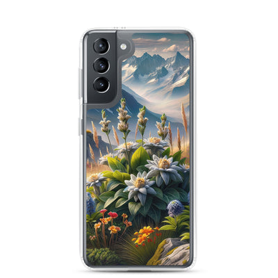 Alpine Flora: Digitales Kunstwerk mit lebendigen Blumen - Samsung Schutzhülle (durchsichtig) berge xxx yyy zzz Samsung Galaxy S21