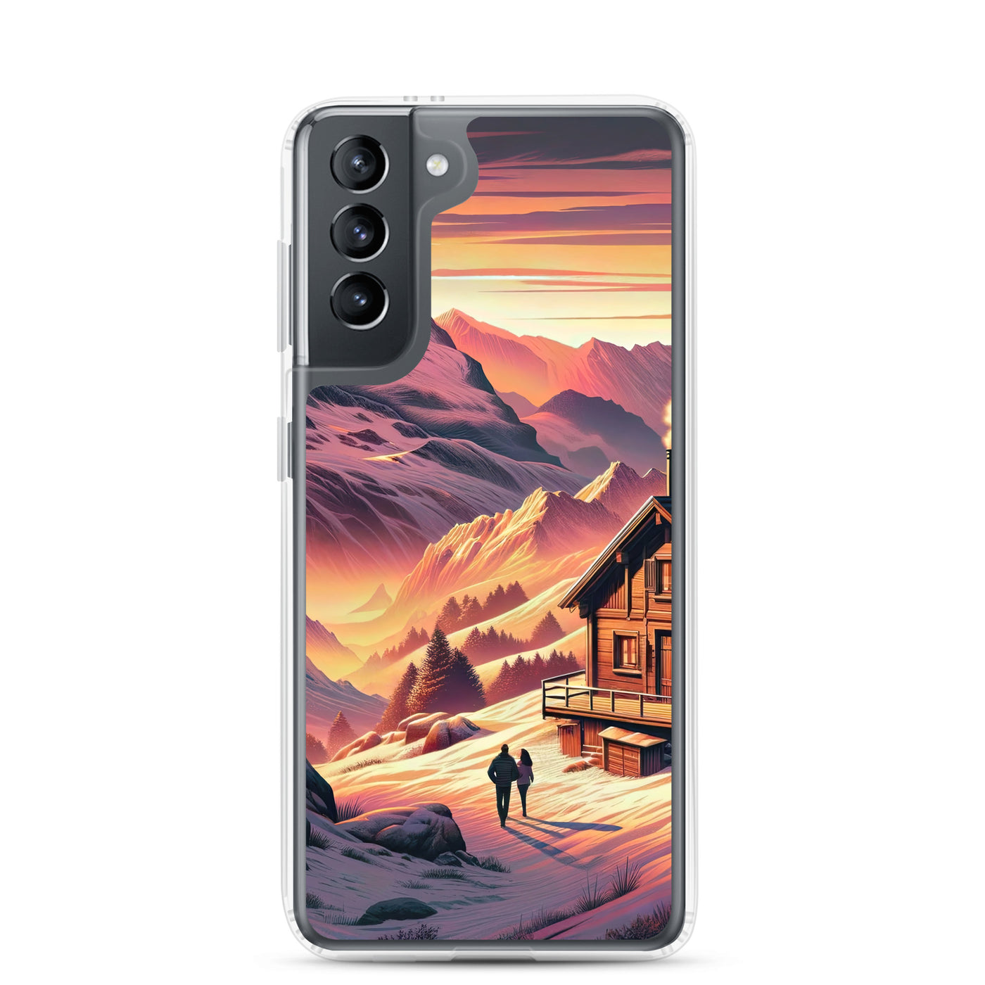 Berghütte im goldenen Sonnenuntergang: Digitale Alpenillustration - Samsung Schutzhülle (durchsichtig) berge xxx yyy zzz Samsung Galaxy S21