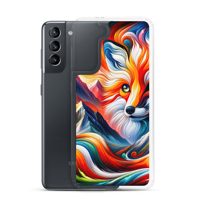 Abstrakte Kunst der Alpen voller lebendiger Farben und dynamischer Bewegung. Es dominiert ein farbiger Fuchs - Samsung Schutzhülle (durchsichtig) camping xxx yyy zzz