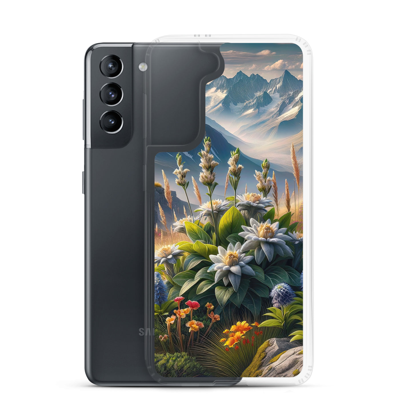 Alpine Flora: Digitales Kunstwerk mit lebendigen Blumen - Samsung Schutzhülle (durchsichtig) berge xxx yyy zzz