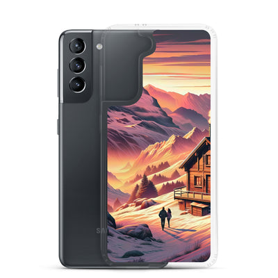 Berghütte im goldenen Sonnenuntergang: Digitale Alpenillustration - Samsung Schutzhülle (durchsichtig) berge xxx yyy zzz