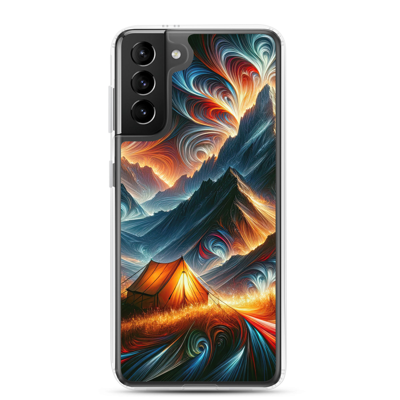 Abstrakte Kunst der Alpen, wo die Berge mit dynamischen Farben und Mustern pulsieren und eine Szene Energie schaffen - Schutzhülle camping xxx yyy zzz Samsung Galaxy S21 Plus