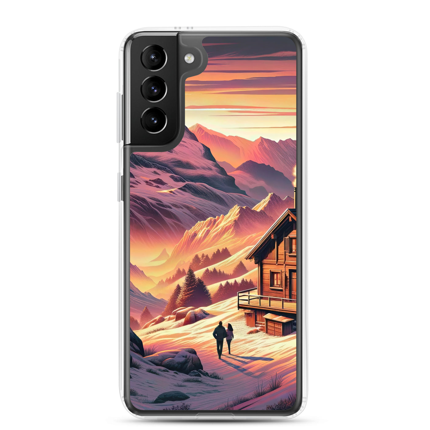 Berghütte im goldenen Sonnenuntergang: Digitale Alpenillustration - Samsung Schutzhülle (durchsichtig) berge xxx yyy zzz Samsung Galaxy S21 Plus