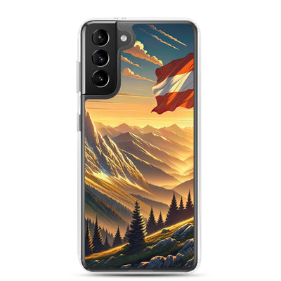 Ruhiger Alpenabend mit österreichischer Flagge und goldenem Sonnenuntergang - Samsung Schutzhülle (durchsichtig) berge xxx yyy zzz Samsung Galaxy S21 Plus