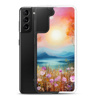 Berge, See, pinke Bäume und Blumen - Malerei - Samsung Schutzhülle (durchsichtig) berge xxx