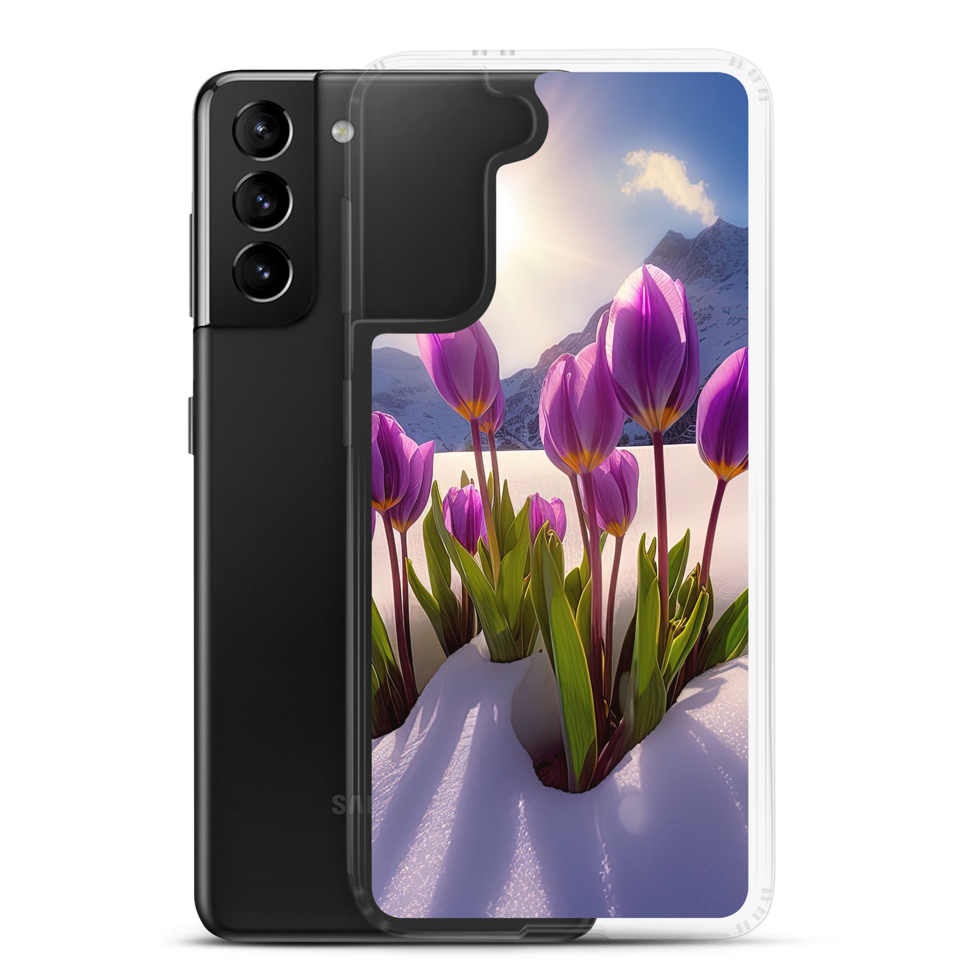 Tulpen im Schnee und in den Bergen - Blumen im Winter - Samsung Schutzhülle (durchsichtig) berge xxx