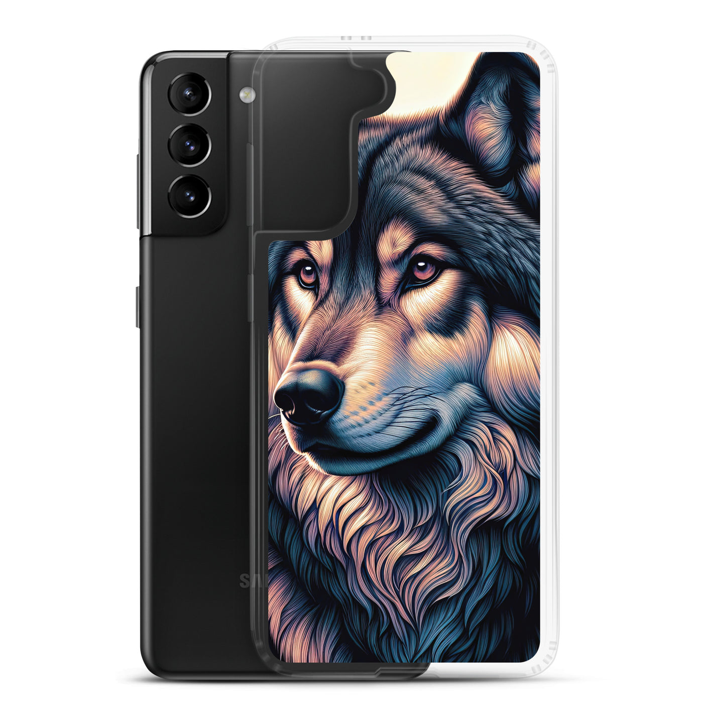 Majestätischer, glänzender Wolf in leuchtender Illustration (AN) - Samsung Schutzhülle (durchsichtig) xxx yyy zzz