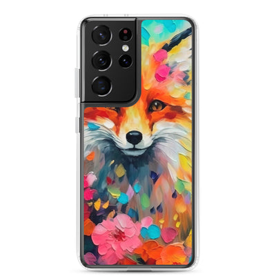 Schöner Fuchs im Blumenfeld - Farbige Malerei - Samsung Schutzhülle (durchsichtig) camping xxx Samsung Galaxy S21 Ultra