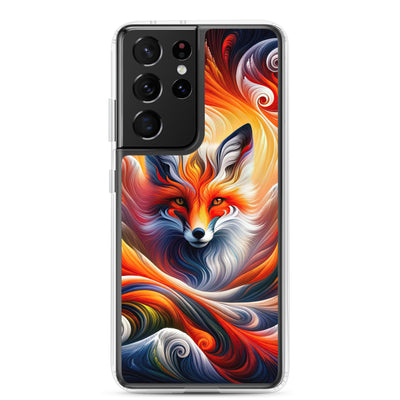 Abstraktes Kunstwerk, das den Geist der Alpen verkörpert. Leuchtender Fuchs in den Farben Orange, Rot, Weiß - Samsung Schutzhülle (durchsichtig) camping xxx yyy zzz Samsung Galaxy S21 Ultra