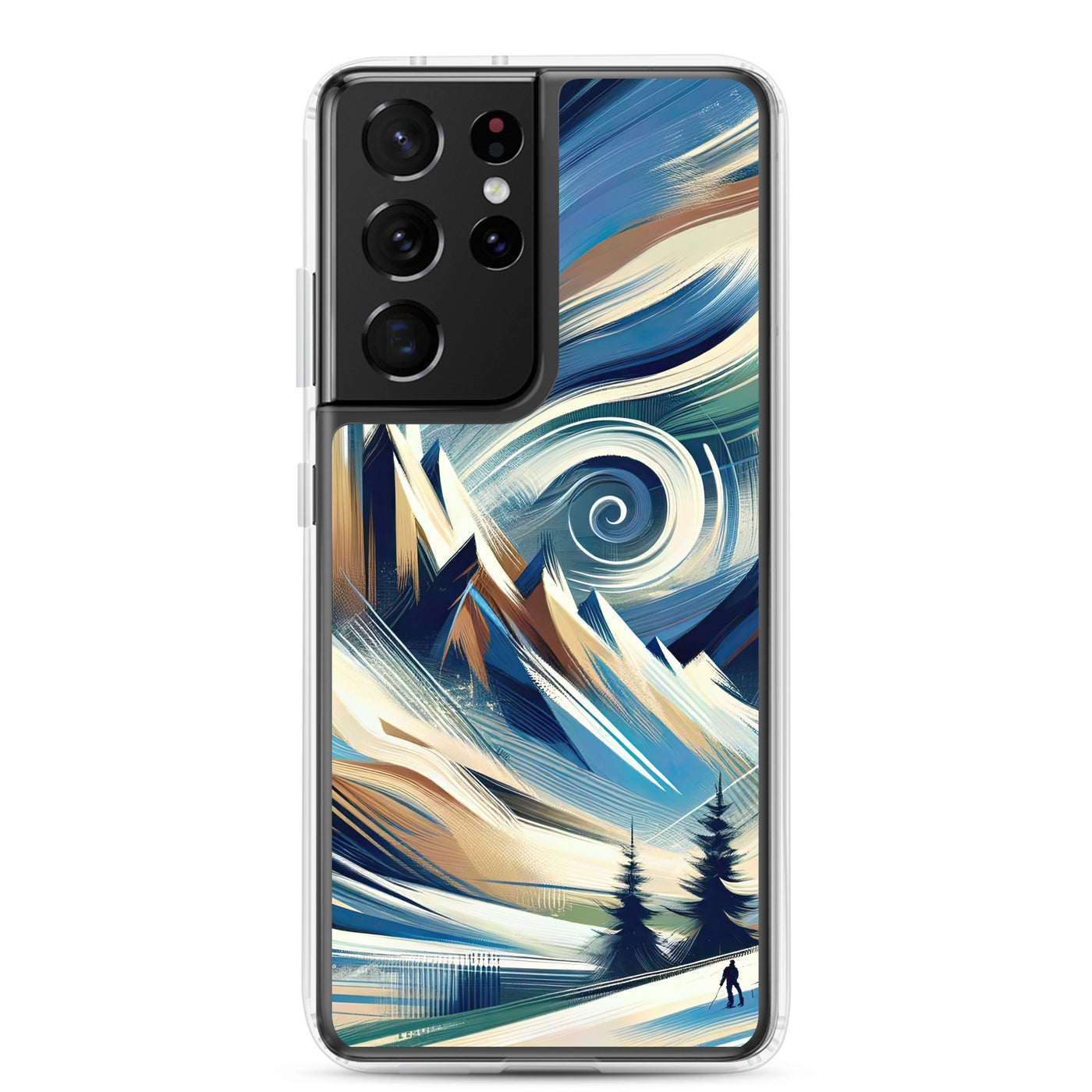 Abstrakte Kunst, die die Essenz der Alpen einfängt. Kräftige Pinselstriche stellen Gipfel und Muster dar - Samsung Schutzhülle (durchsichtig) berge xxx yyy zzz Samsung Galaxy S21 Ultra