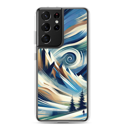 Abstrakte Kunst, die die Essenz der Alpen einfängt. Kräftige Pinselstriche stellen Gipfel und Muster dar - Samsung Schutzhülle (durchsichtig) berge xxx yyy zzz Samsung Galaxy S21 Ultra