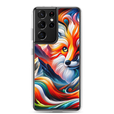 Abstrakte Kunst der Alpen voller lebendiger Farben und dynamischer Bewegung. Es dominiert ein farbiger Fuchs - Samsung Schutzhülle (durchsichtig) camping xxx yyy zzz Samsung Galaxy S21 Ultra