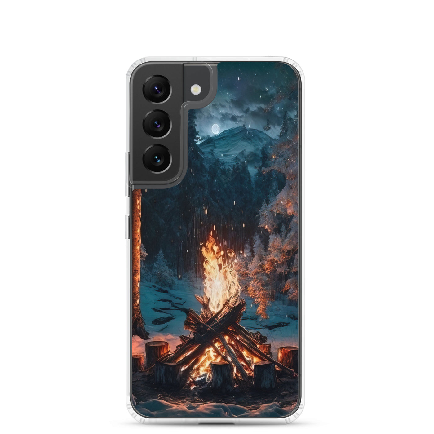 Lagerfeuer beim Camping - Wald mit Schneebedeckten Bäumen - Malerei - Samsung Schutzhülle (durchsichtig) camping xxx Samsung Galaxy S22