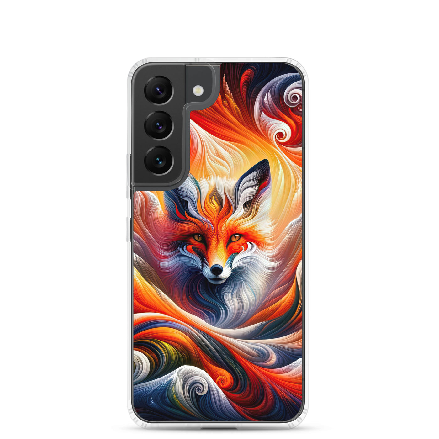 Abstraktes Kunstwerk, das den Geist der Alpen verkörpert. Leuchtender Fuchs in den Farben Orange, Rot, Weiß - Samsung Schutzhülle (durchsichtig) camping xxx yyy zzz Samsung Galaxy S22