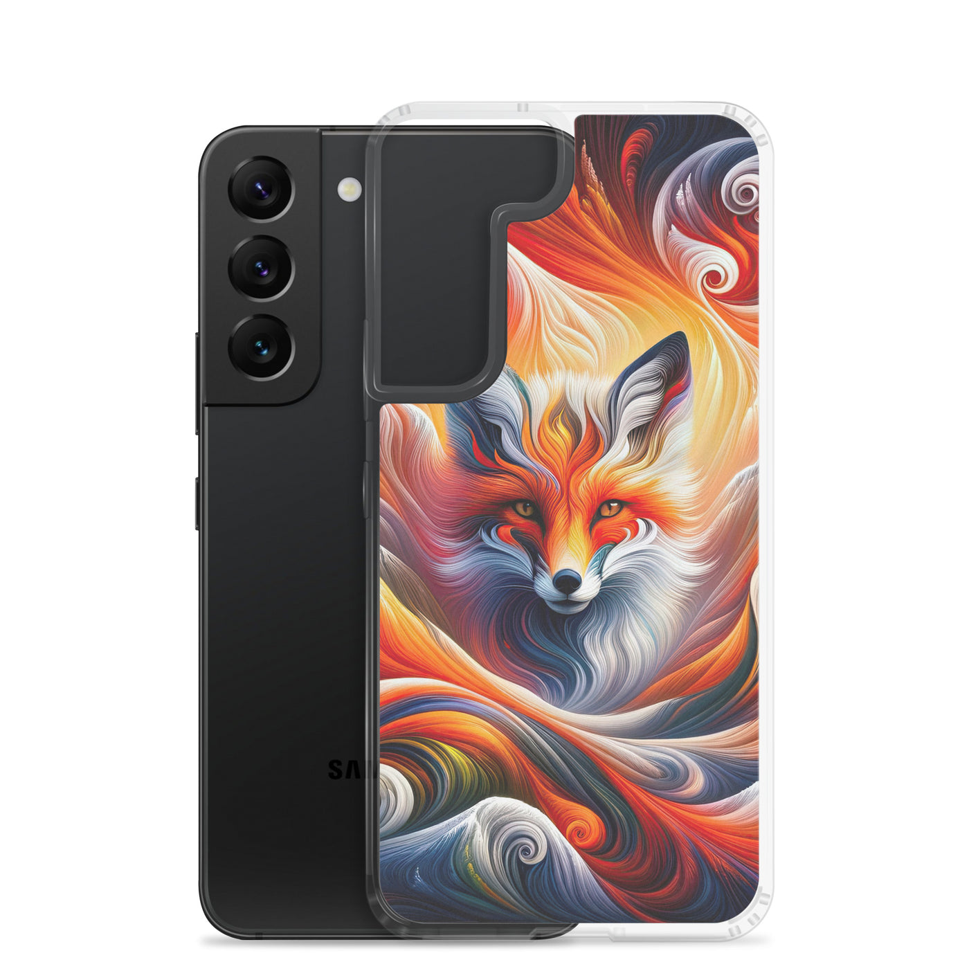 Abstraktes Kunstwerk, das den Geist der Alpen verkörpert. Leuchtender Fuchs in den Farben Orange, Rot, Weiß - Samsung Schutzhülle (durchsichtig) camping xxx yyy zzz