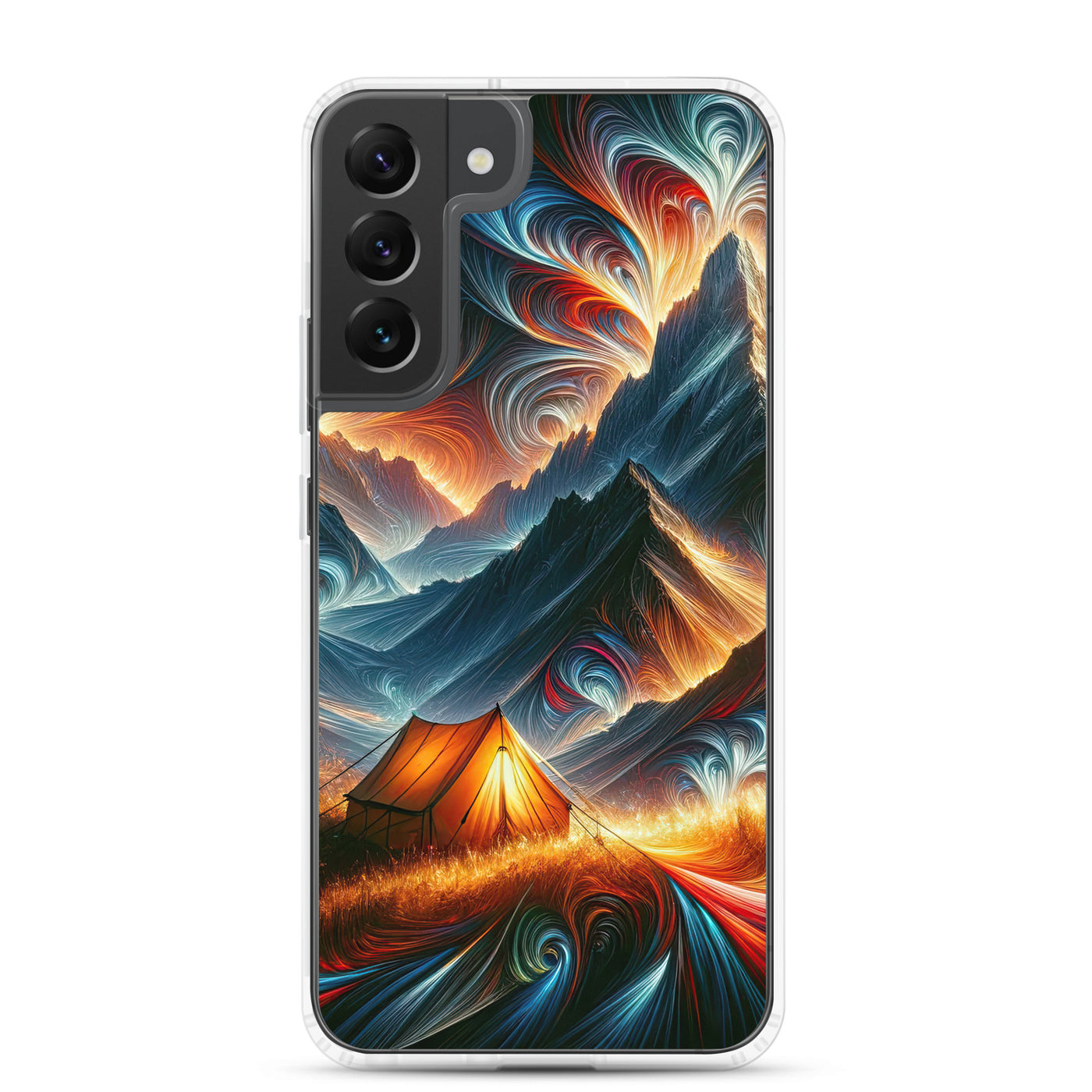 Abstrakte Kunst der Alpen, wo die Berge mit dynamischen Farben und Mustern pulsieren und eine Szene Energie schaffen - Schutzhülle camping xxx yyy zzz Samsung Galaxy S22 Plus