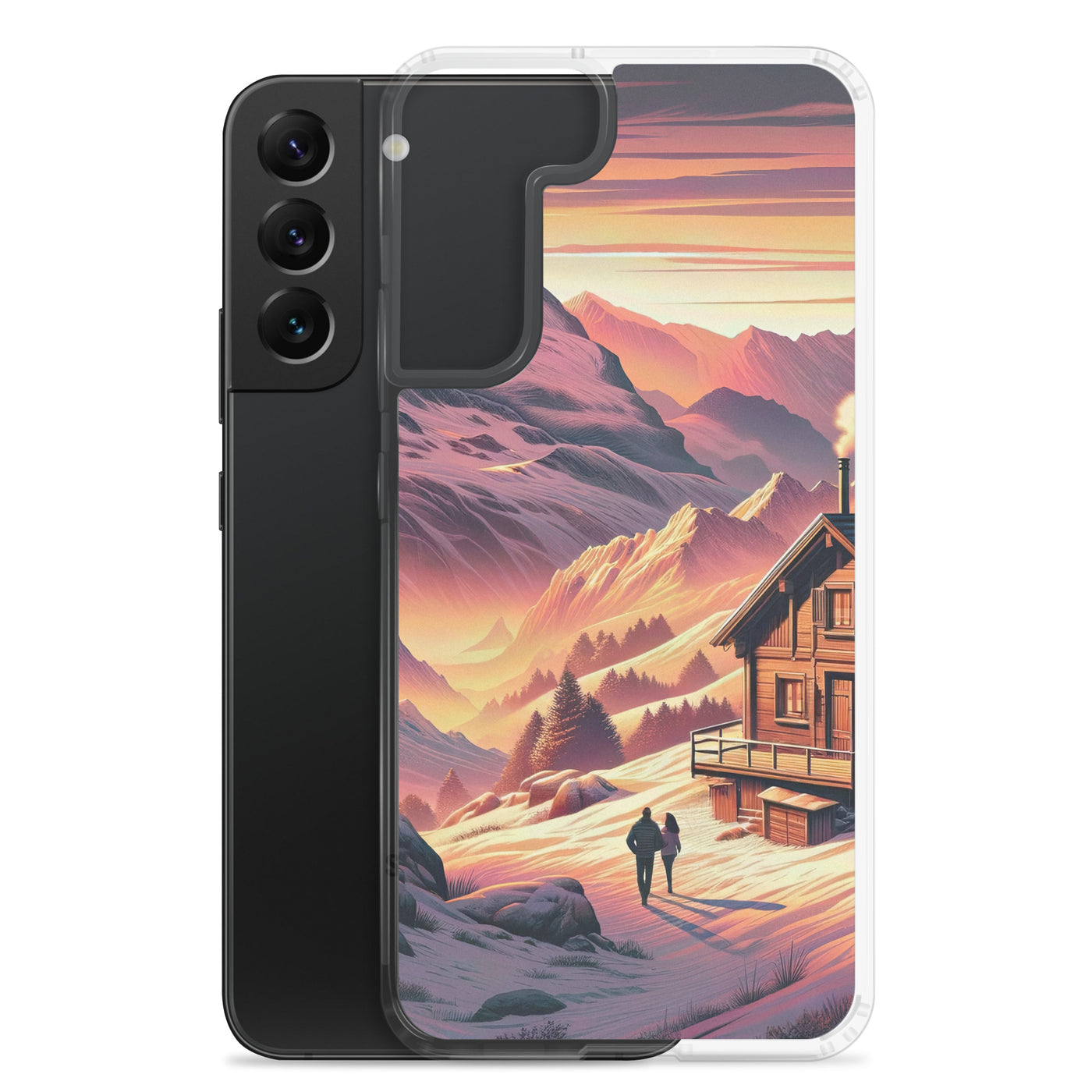 Berghütte im goldenen Sonnenuntergang: Digitale Alpenillustration - Samsung Schutzhülle (durchsichtig) berge xxx yyy zzz