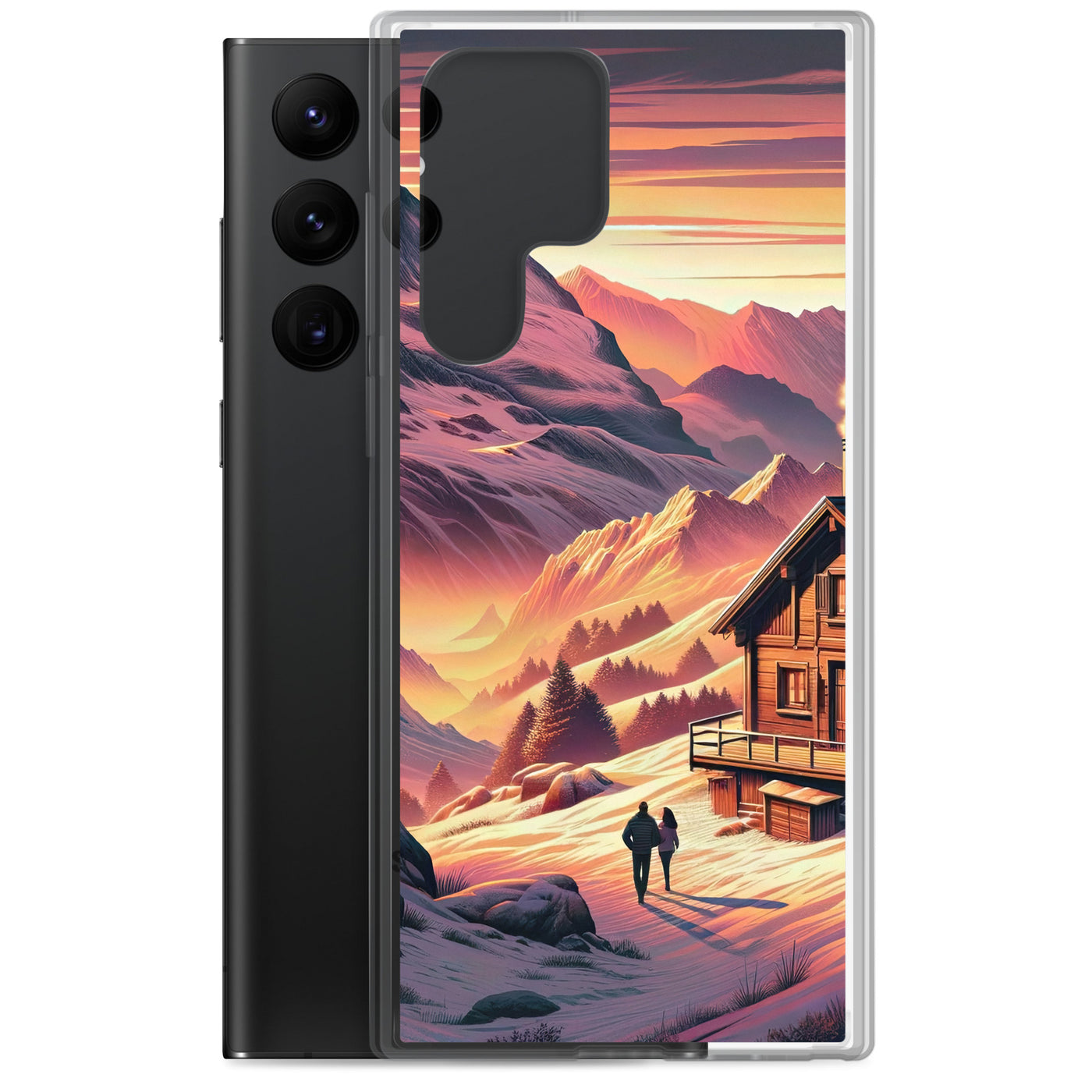 Berghütte im goldenen Sonnenuntergang: Digitale Alpenillustration - Samsung Schutzhülle (durchsichtig) berge xxx yyy zzz