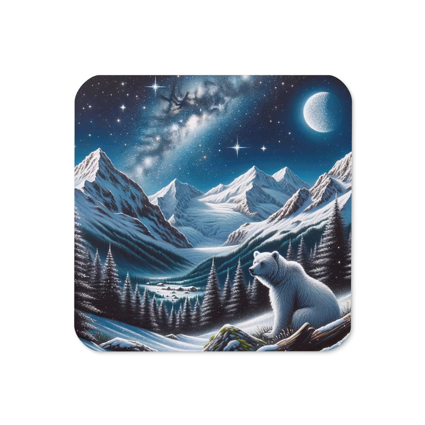 Sternennacht und Eisbär: Acrylgemälde mit Milchstraße, Alpen und schneebedeckte Gipfel - Untersetzer camping xxx yyy zzz Default Title