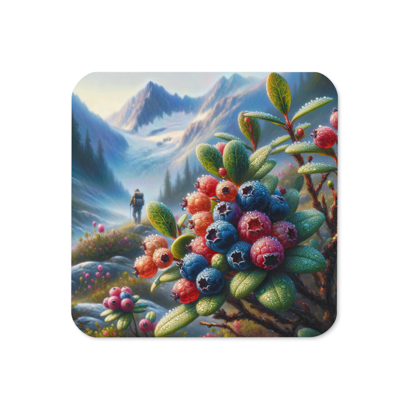 Ölgemälde einer Nahaufnahme von Alpenbeeren in satten Farben und zarten Texturen - Untersetzer wandern xxx yyy zzz Default Title