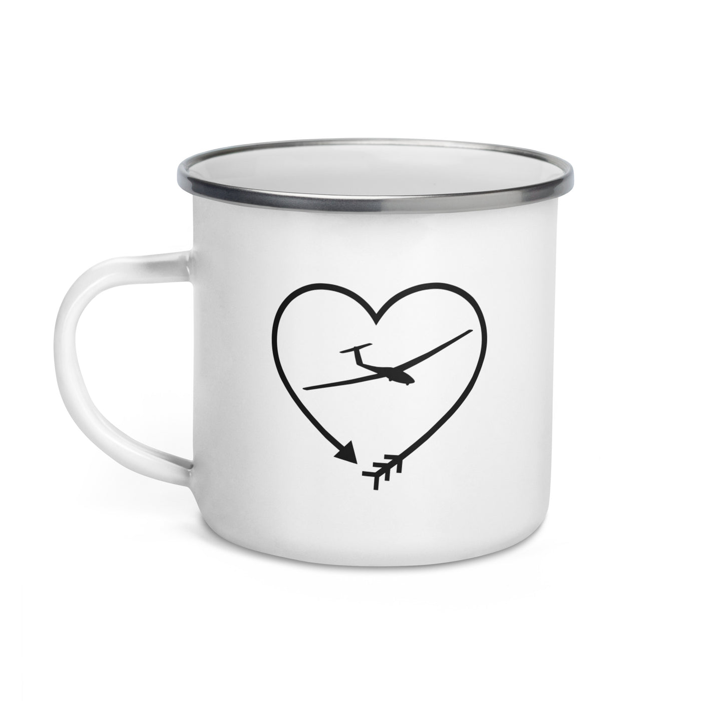 Arrow In Heartshape And Sailplane - Emaille Tasse berge