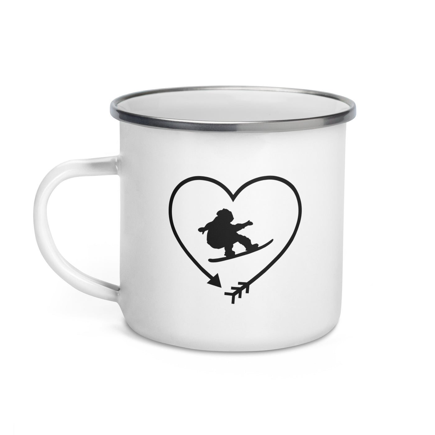 Arrow In Heartshape And Snowboarding - Emaille Tasse snowboarden