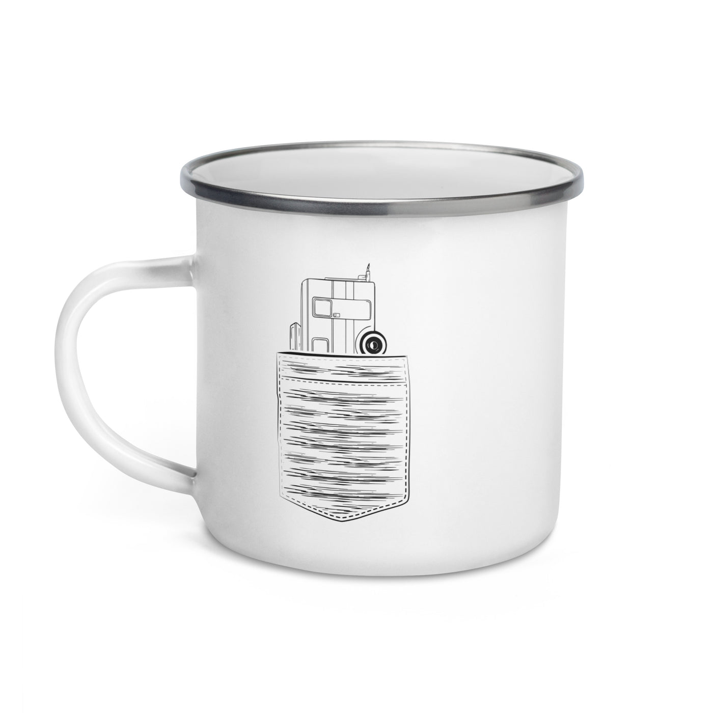 Camper In Brusttasche - Emaille Tasse camping