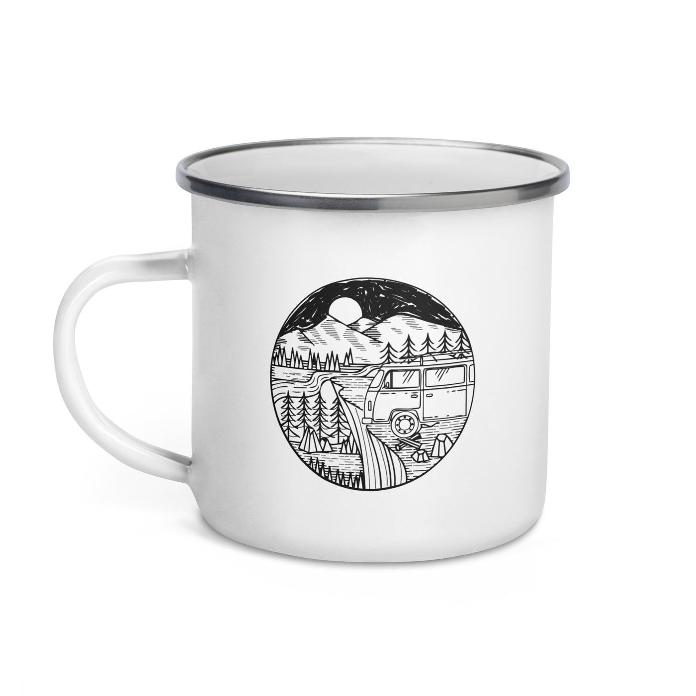 Circle - Mountain - Camping Van - Emaille Tasse camping