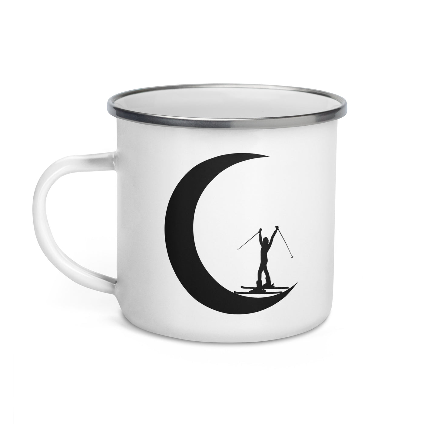 Crescent Moon - Female Skiing - Emaille Tasse ski