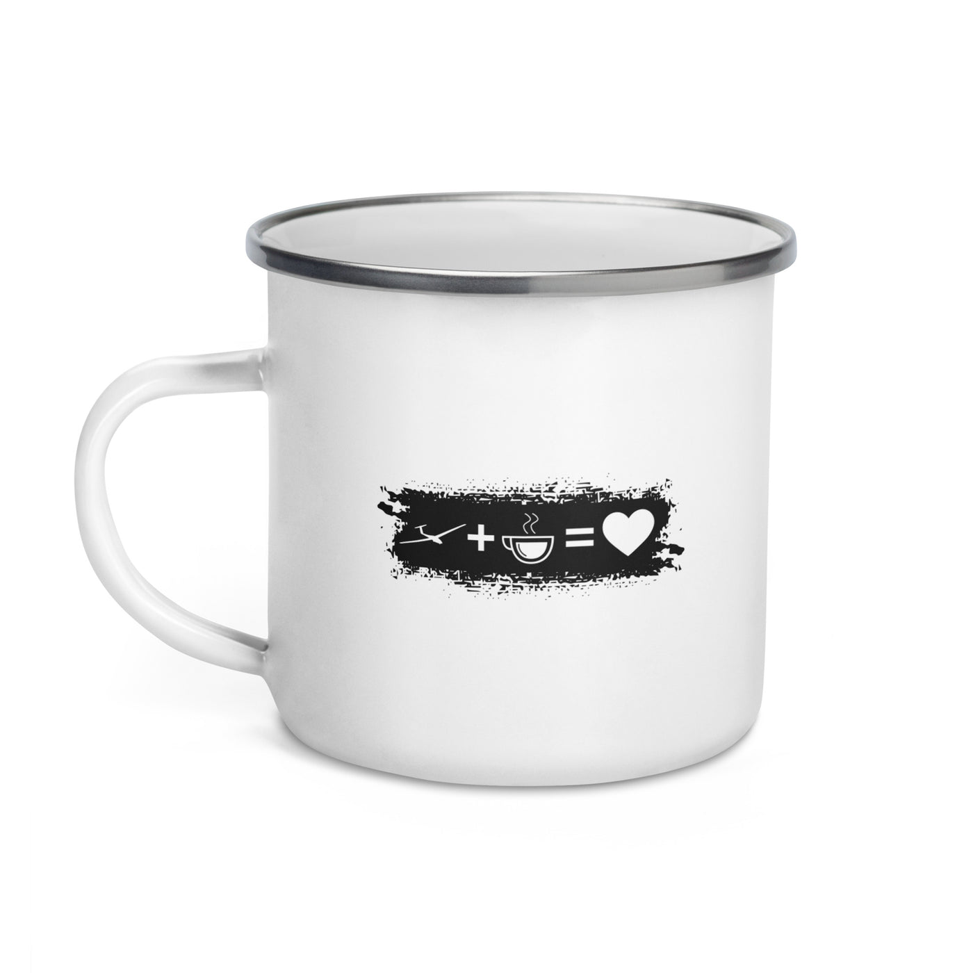 Grunge Rectangle - Heart - Coffee - Sailplane - Emaille Tasse berge