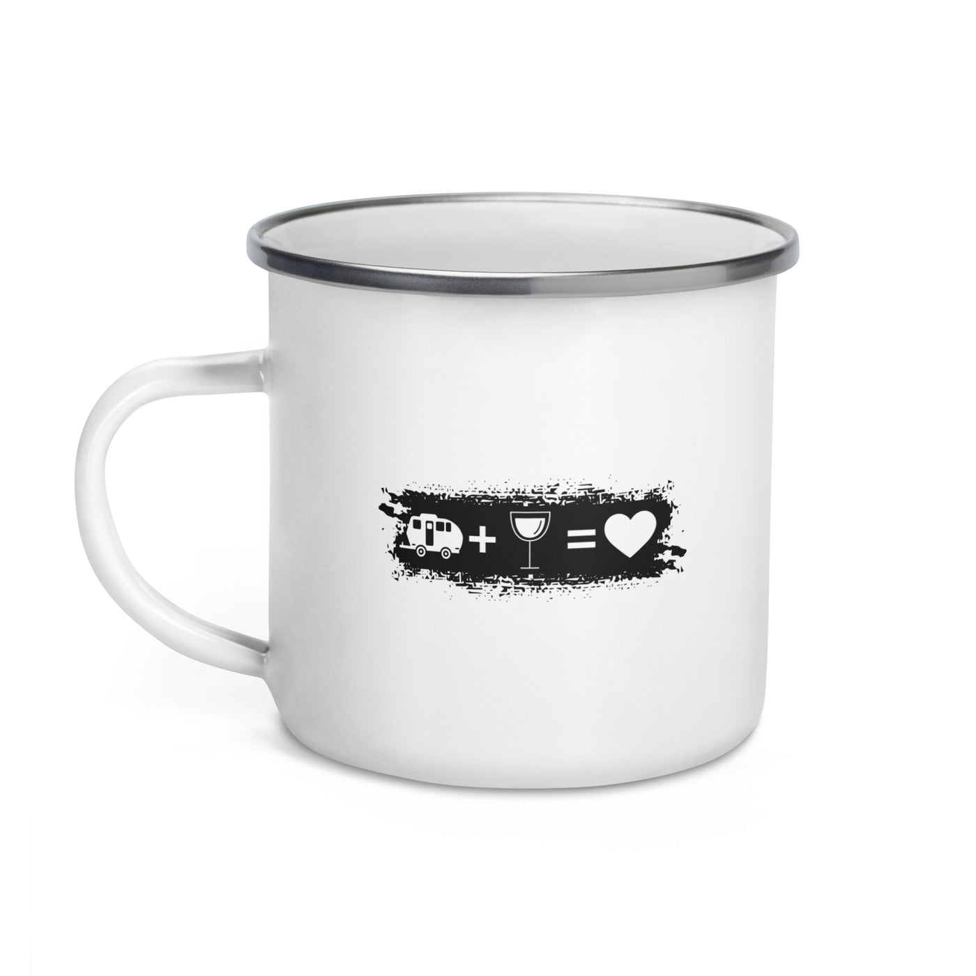 Grunge Rectangle - Heart - Wine - Camping Caravan - Emaille Tasse camping