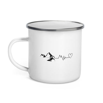 Heart - Heartbeat - Mountain - Skiing - Emaille Tasse ski