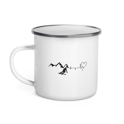 Heart - Heartbeat - Mountain - Skiing - Emaille Tasse ski