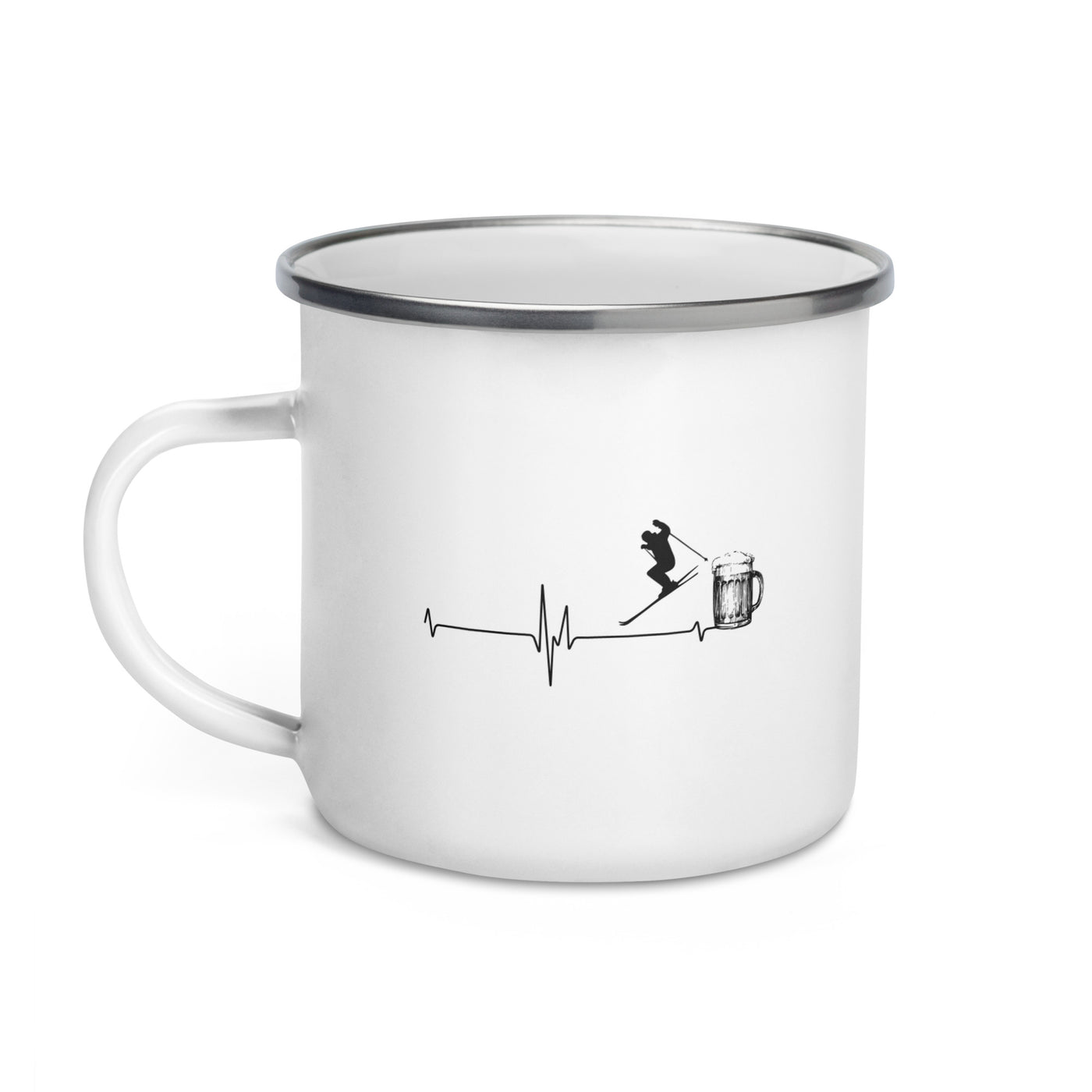 Heartbeat - Beer - Skiing - Emaille Tasse ski