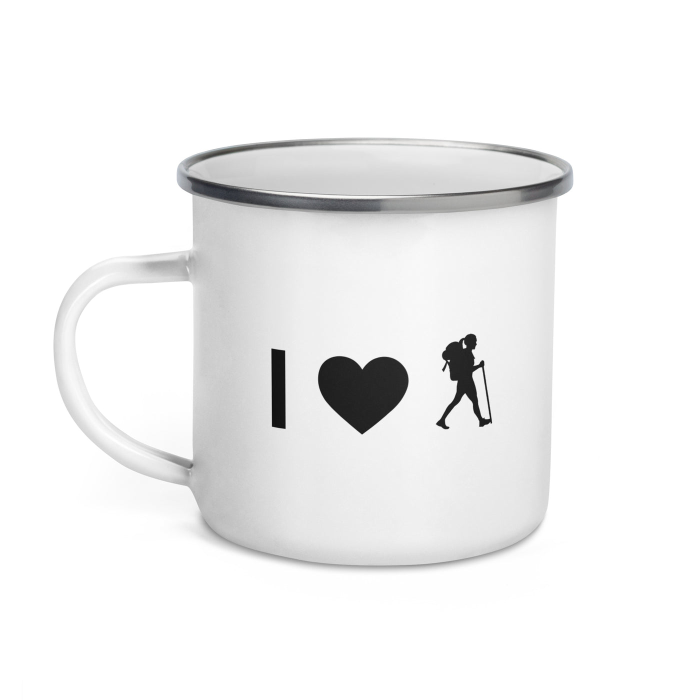 I Heart And Female Hiking - Emaille Tasse wandern