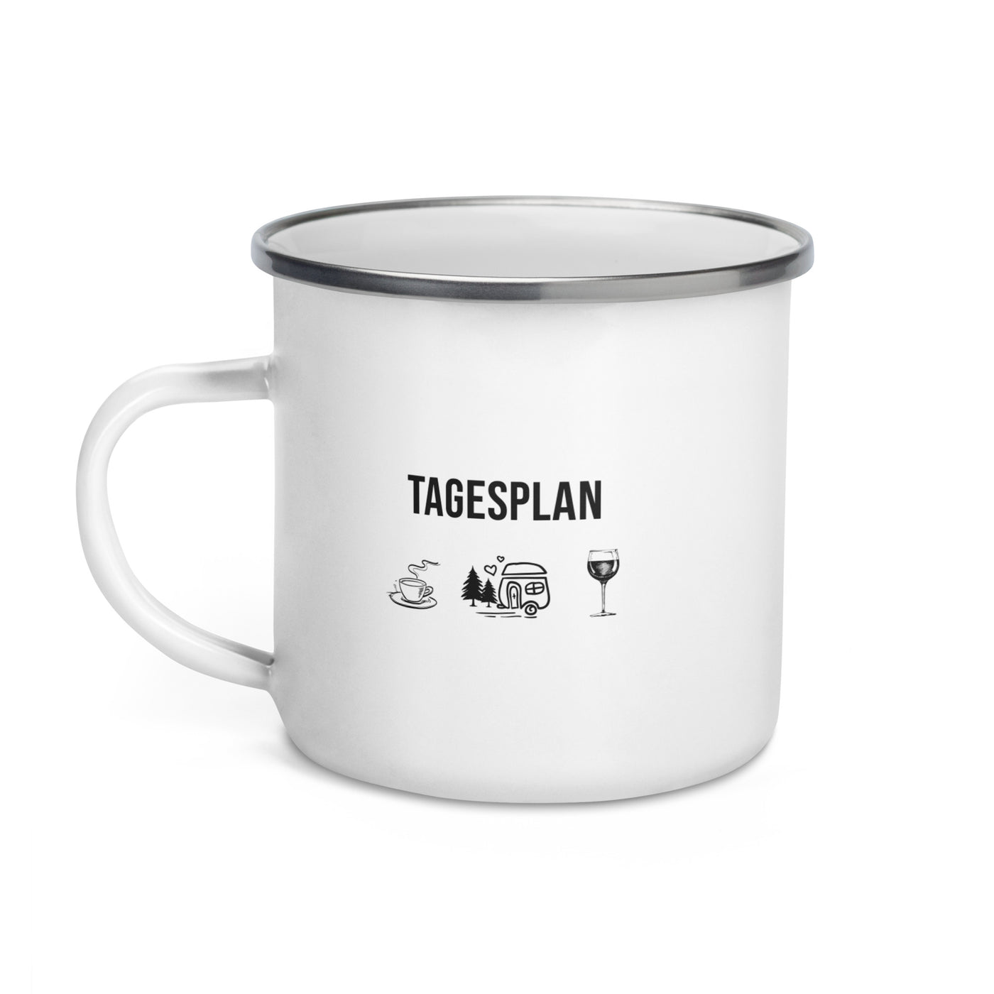 Tagesplan Kaffee, Camping Und Wein - Emaille Tasse camping