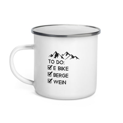 To Do Liste - E-Bike, Berge, Wein - Emaille Tasse e-bike