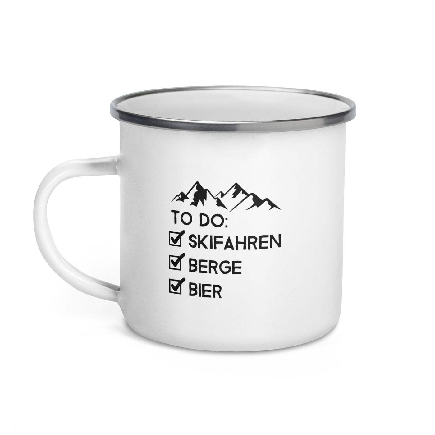 To Do Liste - Skifahren, Berge, Bier - Emaille Tasse ski