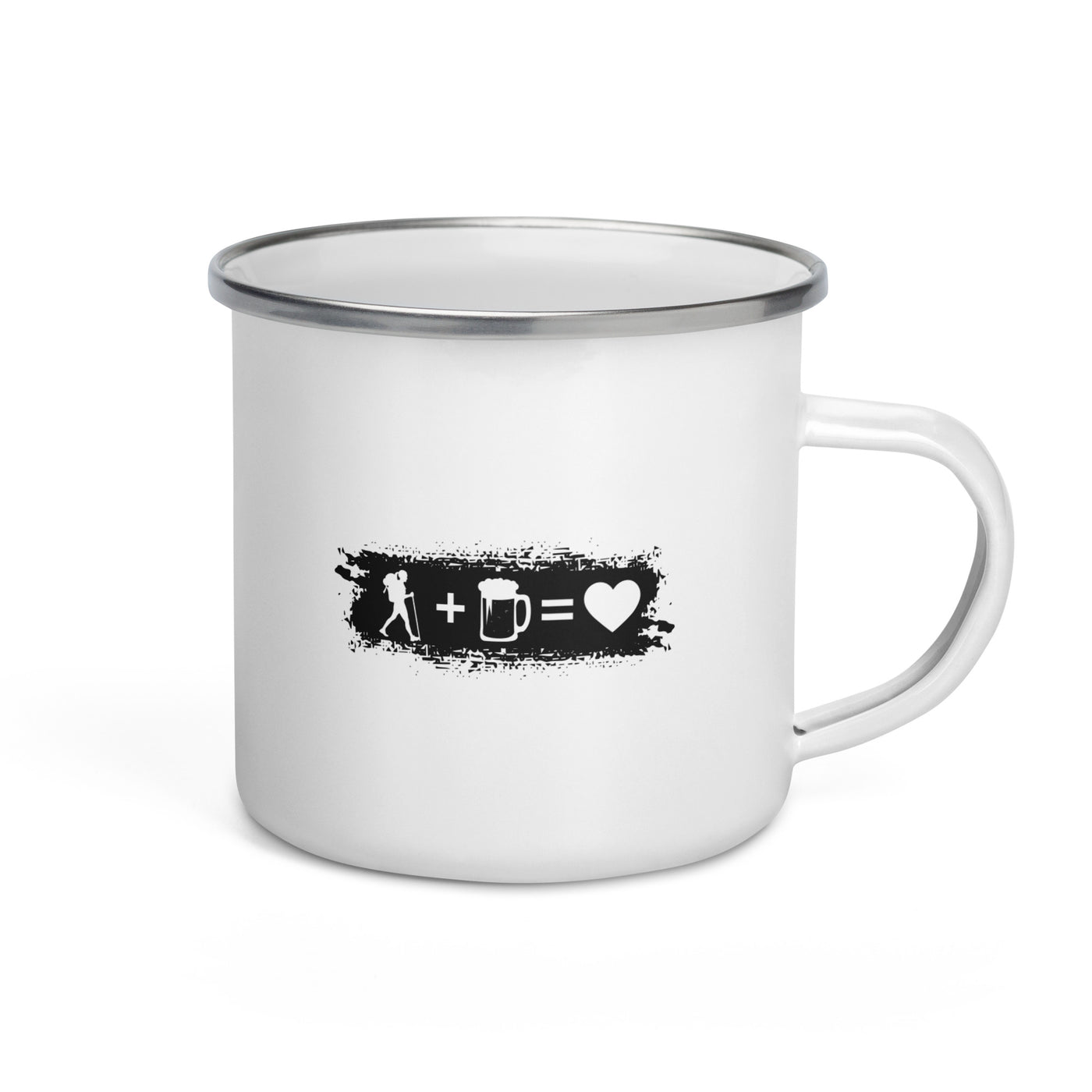 Grunge Rectangle - Heart - Beer - Female Hiking - Emaille Tasse wandern Default Title