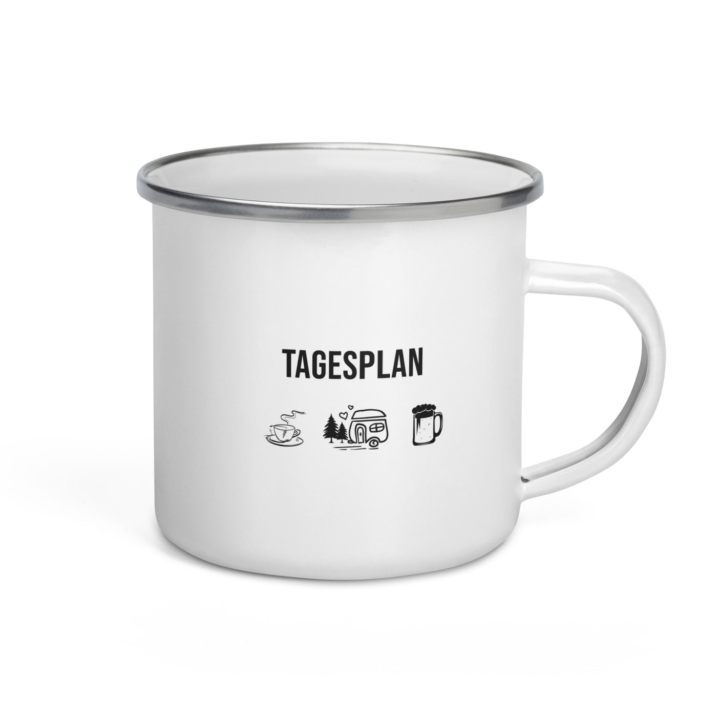 Tagesplan Kaffee, Camping Und Bier - Emaille Tasse camping Default Title