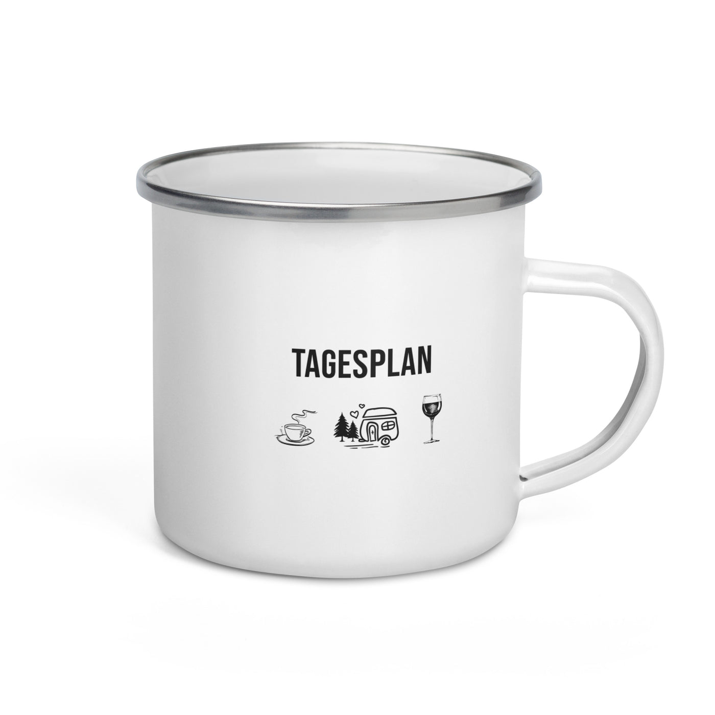 Tagesplan Kaffee, Camping Und Wein - Emaille Tasse camping Default Title