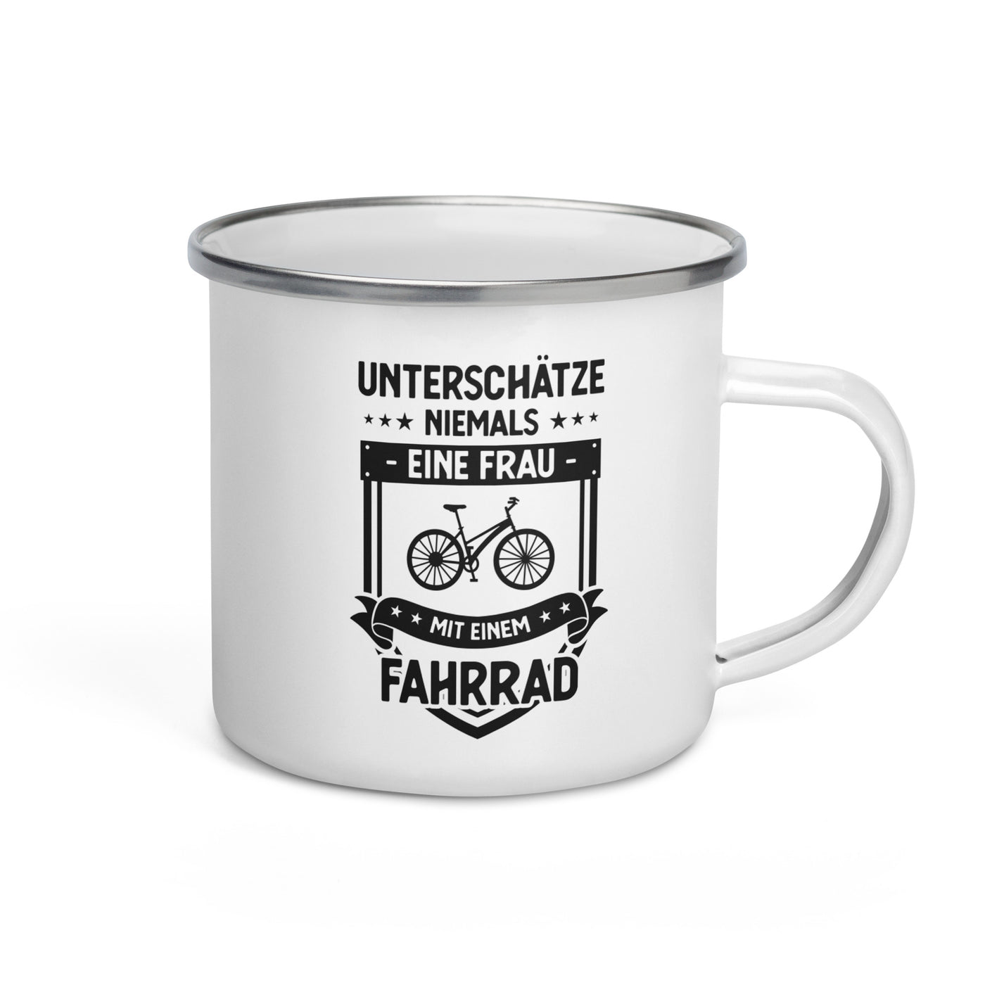 Unterschatze Niemals Eine Frau Mit Einem Fahrrad - Emaille Tasse fahrrad Default Title